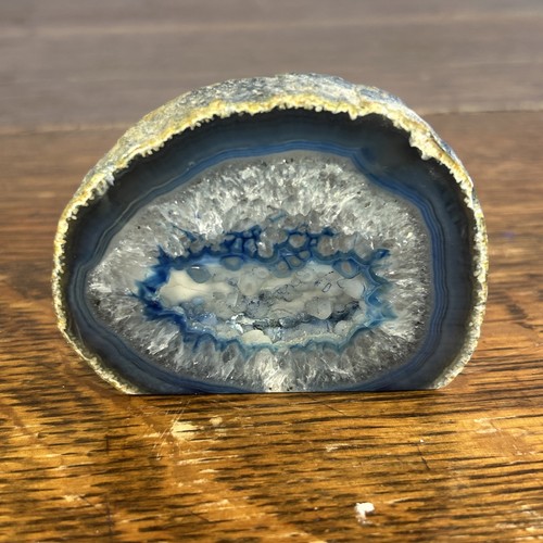 Natural blue agate slice geode - blue,