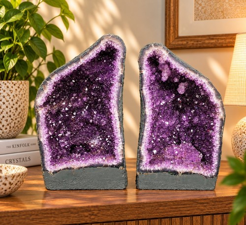 Amethyst crystal geode pair - crystal,