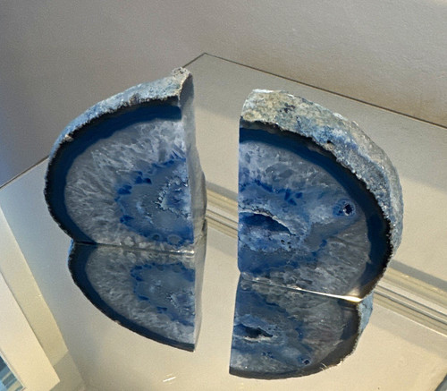Pair blue agate geode crystal - blue,