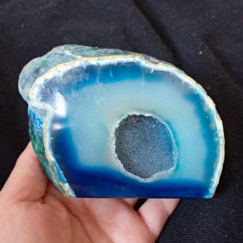 Blue agate geode slice - blue, mineral