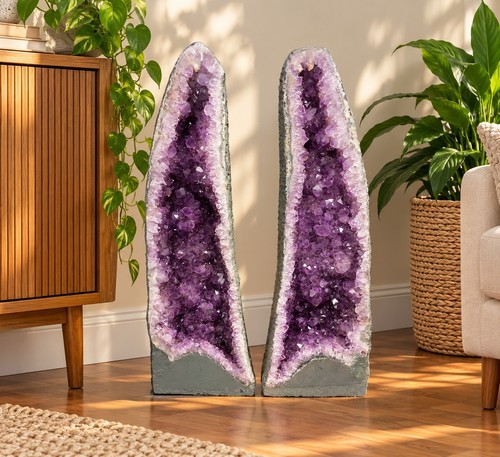 Amethyst crystal geode pair - amethyst,