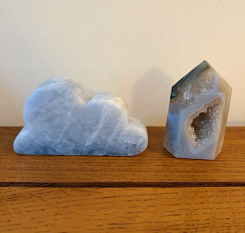 Natural blue agate geode - geode, point